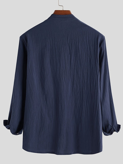Herren Henley Langarmshirt mit Stehkragen und Knopfleiste – Modernes Freizeitoberteil für Alltag und Urlaub
