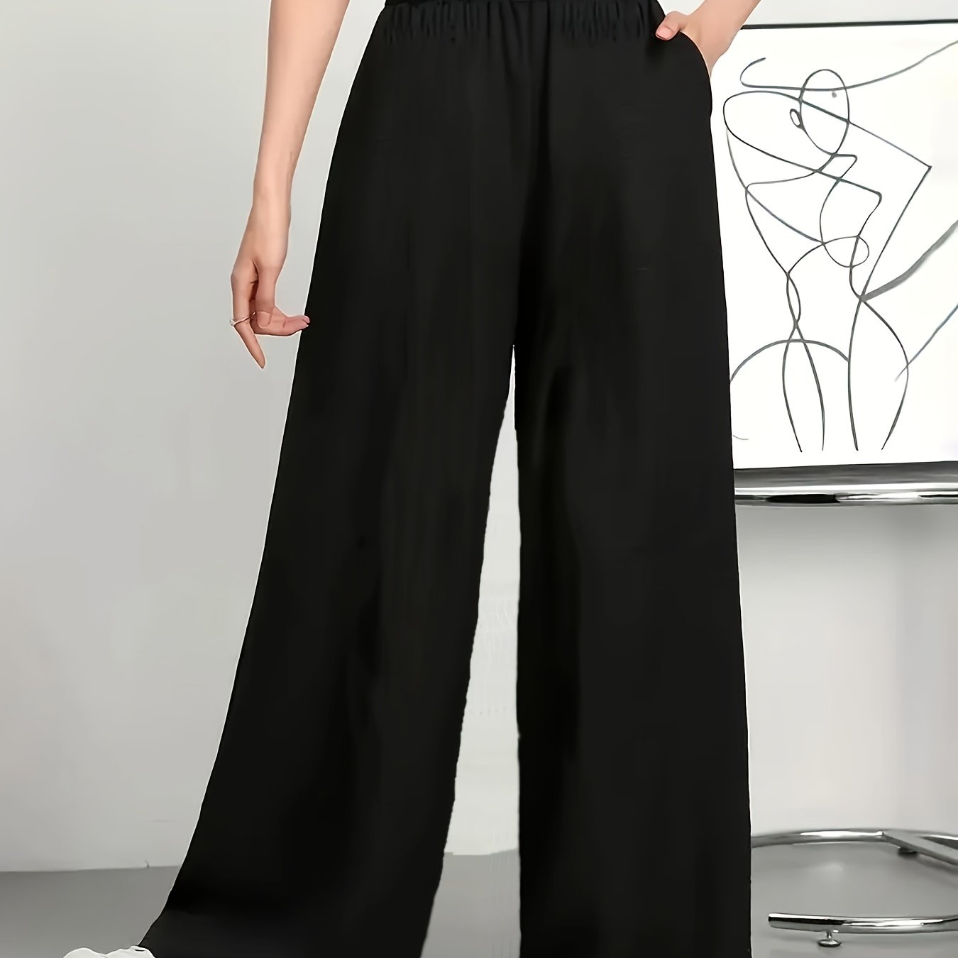 Damen Weite High-Waist Freizeithose mit Elastikbund – Modische Loungehose