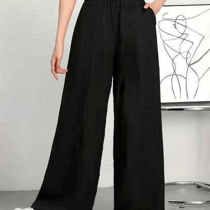 Damen Weite High-Waist Freizeithose mit Elastikbund – Modische Loungehose