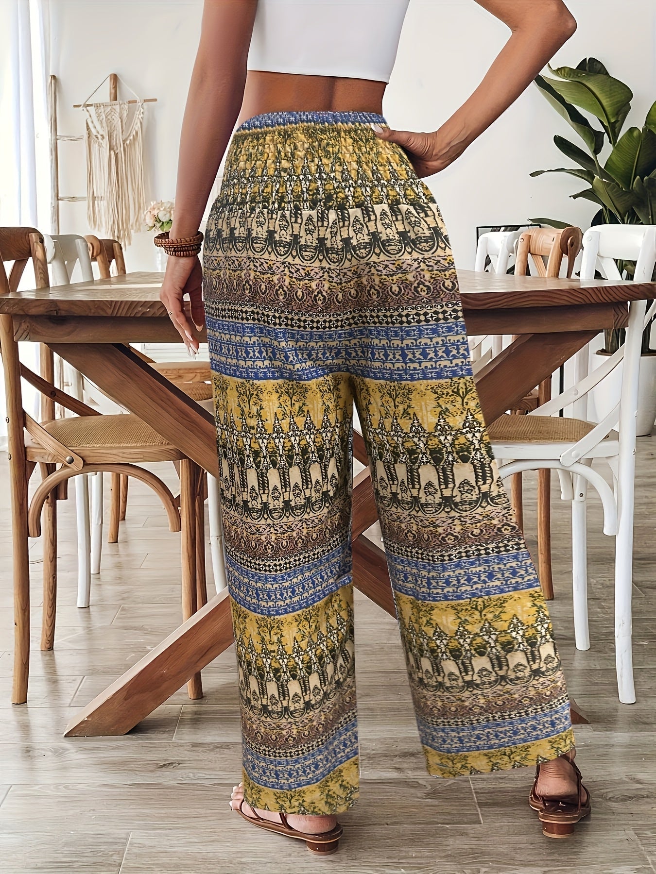 Damen Boho Weite Hosen mit Ethno-Muster für Urlaub und Freizeit
