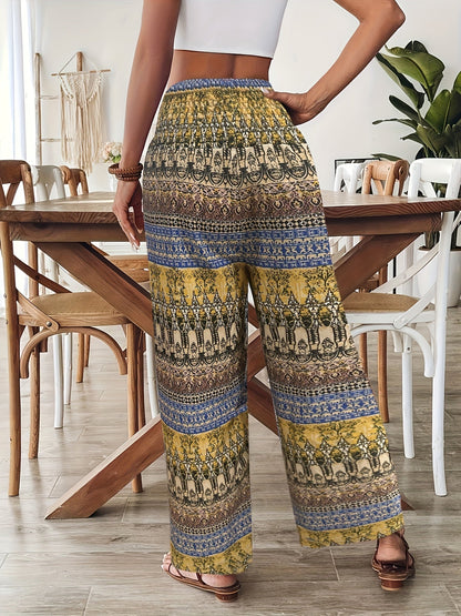 Damen Boho Weite Hosen mit Ethno-Muster für Urlaub und Freizeit