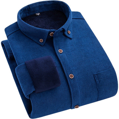 Herren Cordhemd mit Fleecefutter, Langarm, Button-Down-Kragen