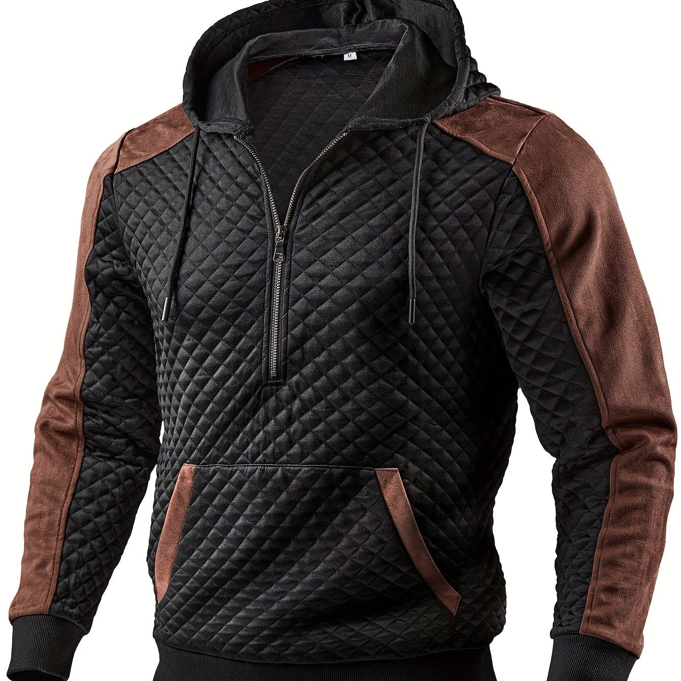 Herren Hoodie mit Steppmuster und Kontrastärmeln Reißverschluss Kapuzenpullover