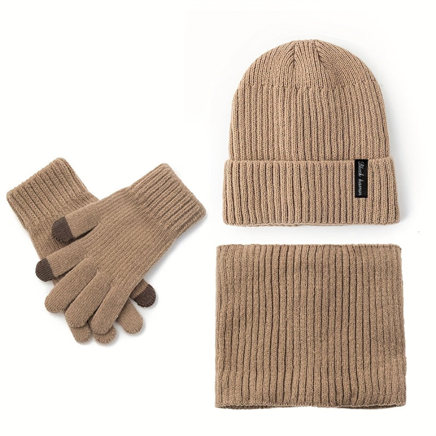 Winterset Gerippt: Strickmütze, Loop Schal & Touchscreen Handschuhe für Damen Herren