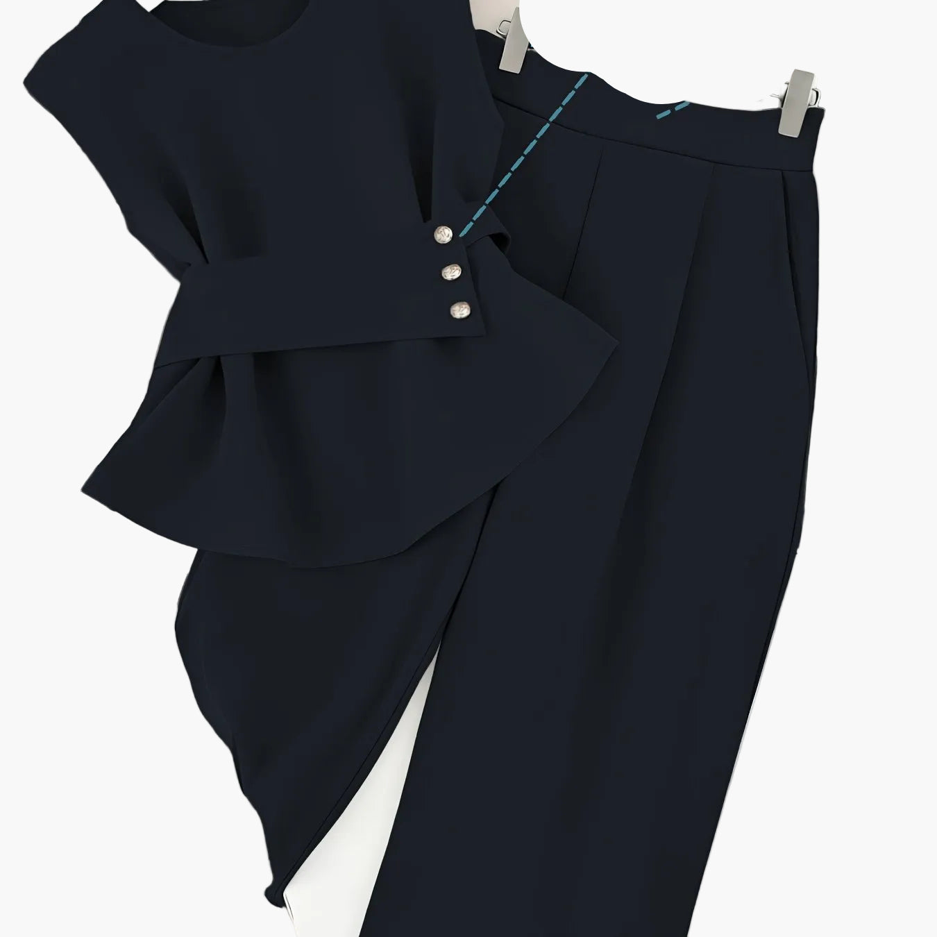 Damen Zweiteiler Set Elegant – Ärmelloses Oberteil mit Gürtel & Gerade Hose, Business & Alltag