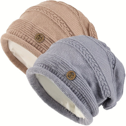 Unisex Strickmütze Beanie Wintermütze mit Fleecefutter einfarbig oder zweifarbig