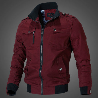 Herren Bomberjacke Freizeitjacke mit Stehkragen und mehreren Taschen