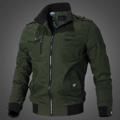 Herren Bomberjacke Freizeitjacke mit Stehkragen und mehreren Taschen