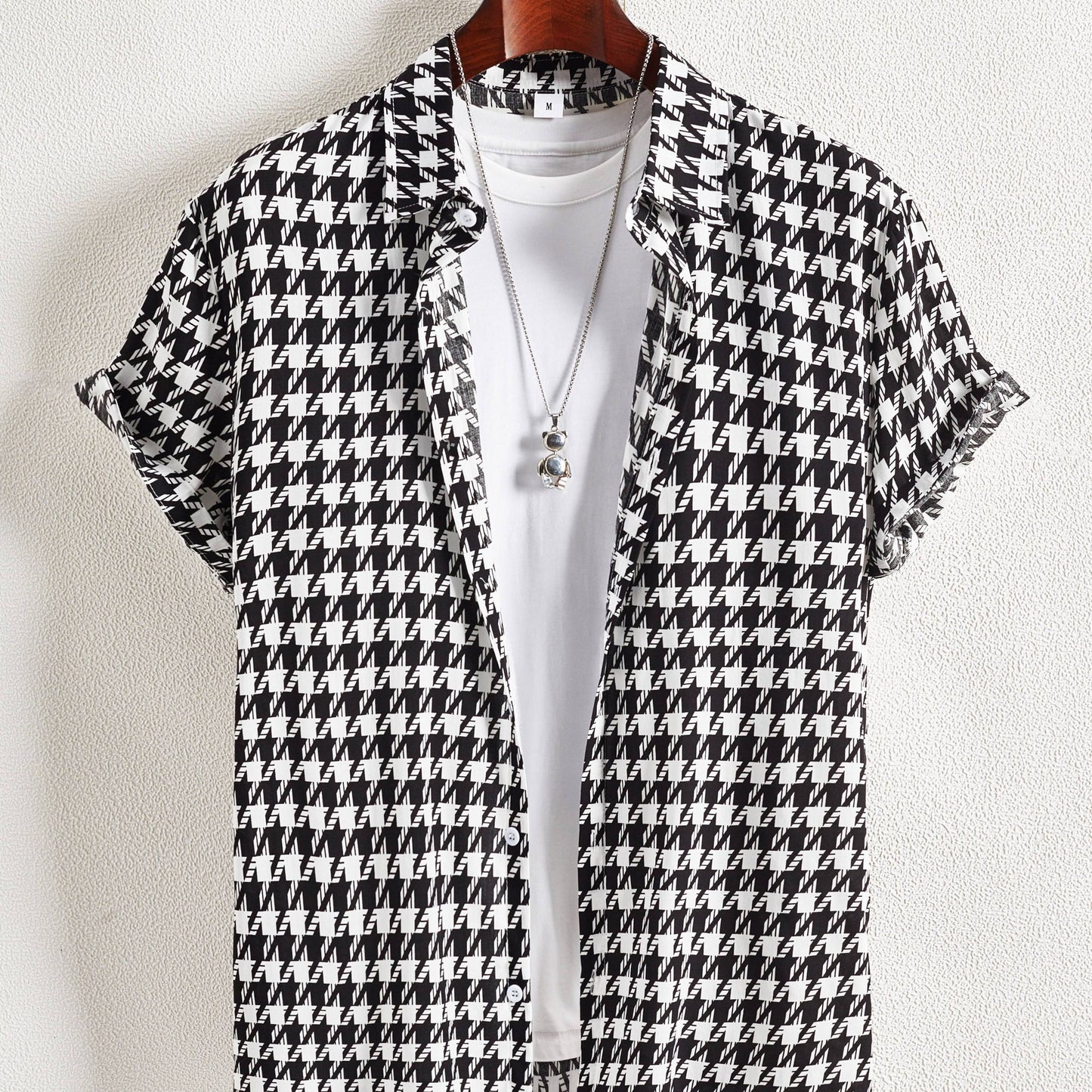 Herren Kurzarm Hemd mit Hahnentritt-Muster – Moderner Freizeit-Look für Urlaub & Alltag
