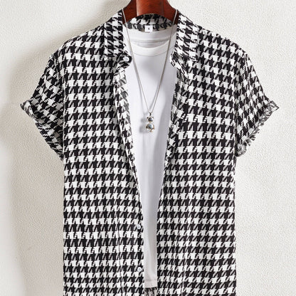 Herren Kurzarm Hemd mit Hahnentritt-Muster – Moderner Freizeit-Look für Urlaub & Alltag