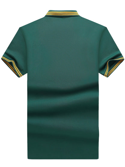 Herren Poloshirt mit gestreiftem Kragen und sportlichem Wappen – Klassischer Freizeitstil