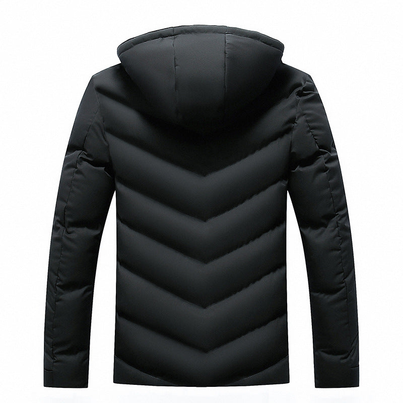 Herren Winterjacke mit Kapuze Steppdesign und Kontrastreißverschluss Schwarz