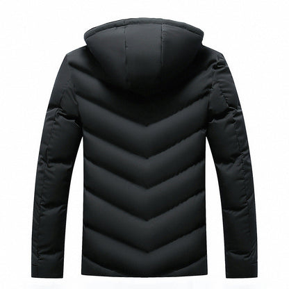 Herren Winterjacke mit Kapuze Steppdesign und Kontrastreißverschluss Schwarz