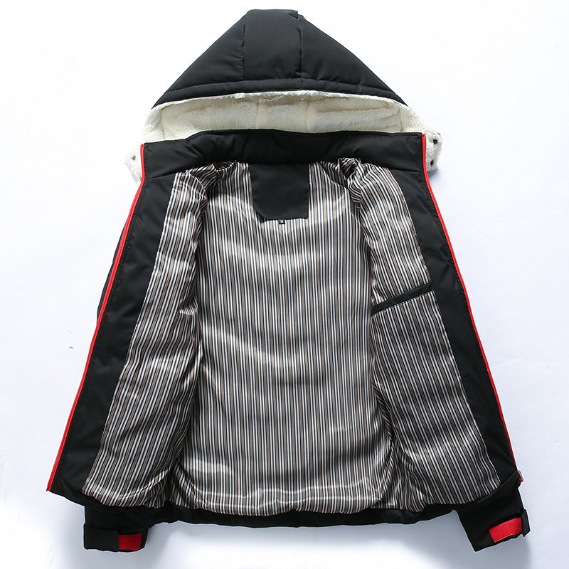 Herren Winterjacke mit Kapuze Steppdesign und Kontrastreißverschluss Schwarz
