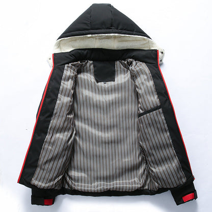Herren Winterjacke mit Kapuze Steppdesign und Kontrastreißverschluss Schwarz