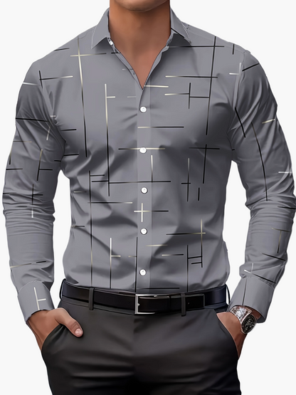 Herren Modernes Business-Freizeithemd mit Geometrischem Print, Stilvoll für Büro und Alltag