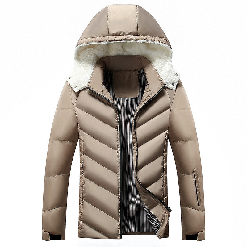 Herren Winterjacke mit Kapuze Steppdesign und Kontrastreißverschluss Schwarz