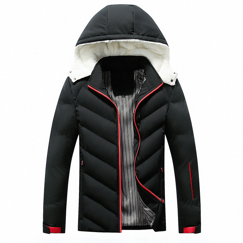 Herren Winterjacke mit Kapuze Steppdesign und Kontrastreißverschluss Schwarz