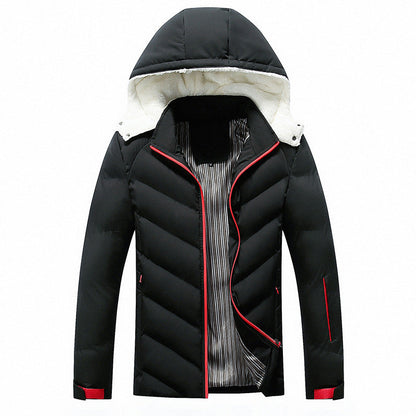 Herren Winterjacke mit Kapuze Steppdesign und Kontrastreißverschluss Schwarz