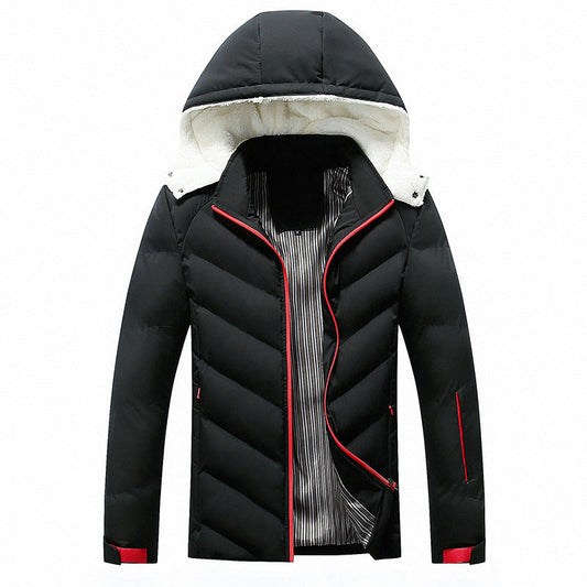 Herren Winterjacke mit Kapuze Steppdesign und Kontrastreißverschluss Schwarz
