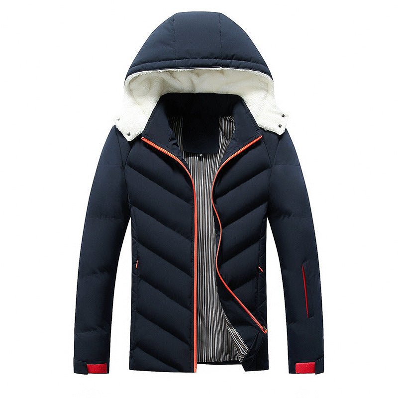 Herren Winterjacke mit Kapuze Steppdesign und Kontrastreißverschluss Schwarz
