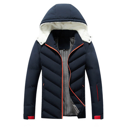 Herren Winterjacke mit Kapuze Steppdesign und Kontrastreißverschluss Schwarz
