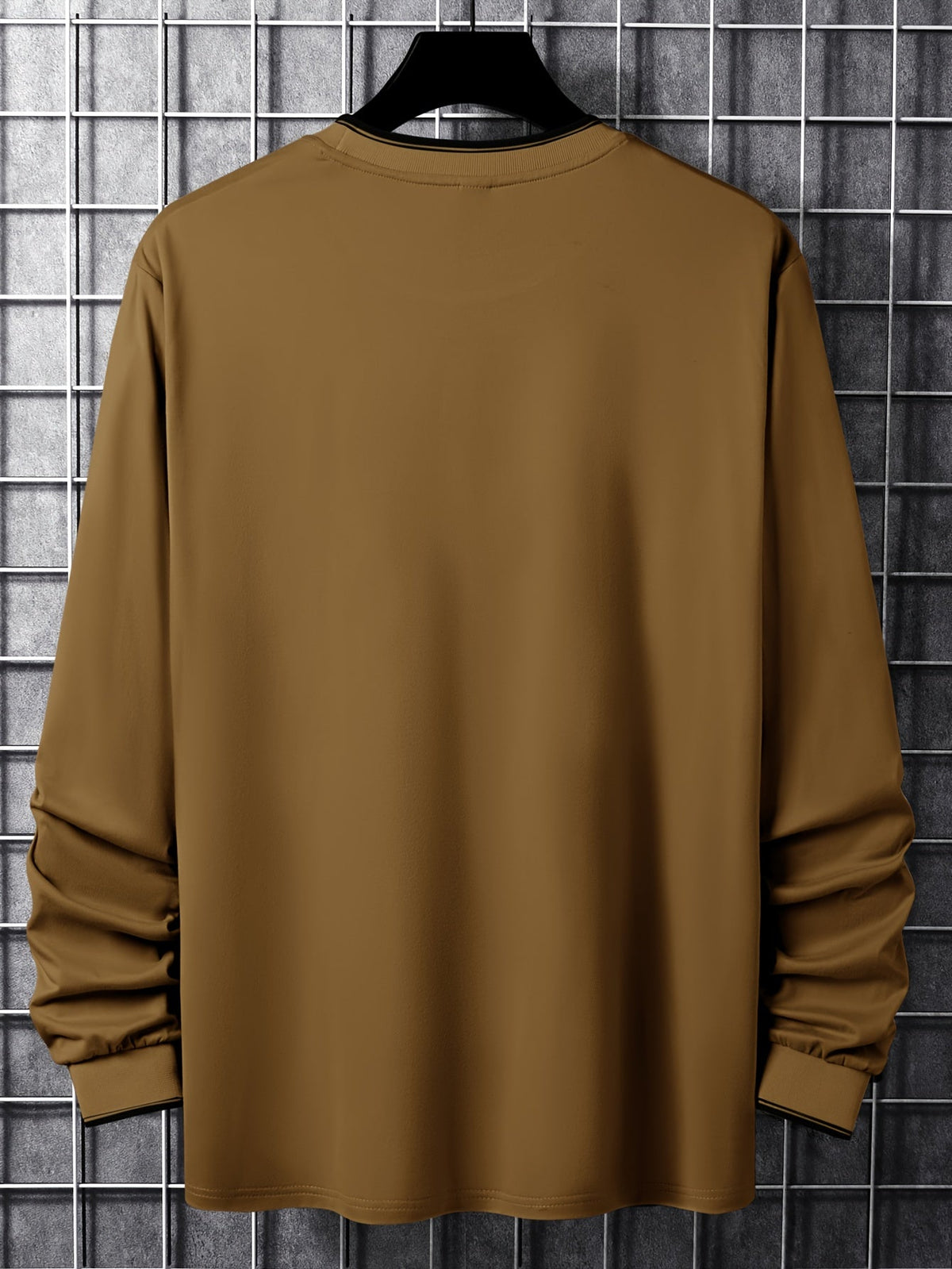 Herren Langarmshirt mit Rundhalsausschnitt und Chicago-Print, Ringelbündchen