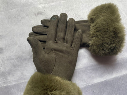 Damen Handschuhe mit Kunstfellbesatz, weich gefüttert, Rosa