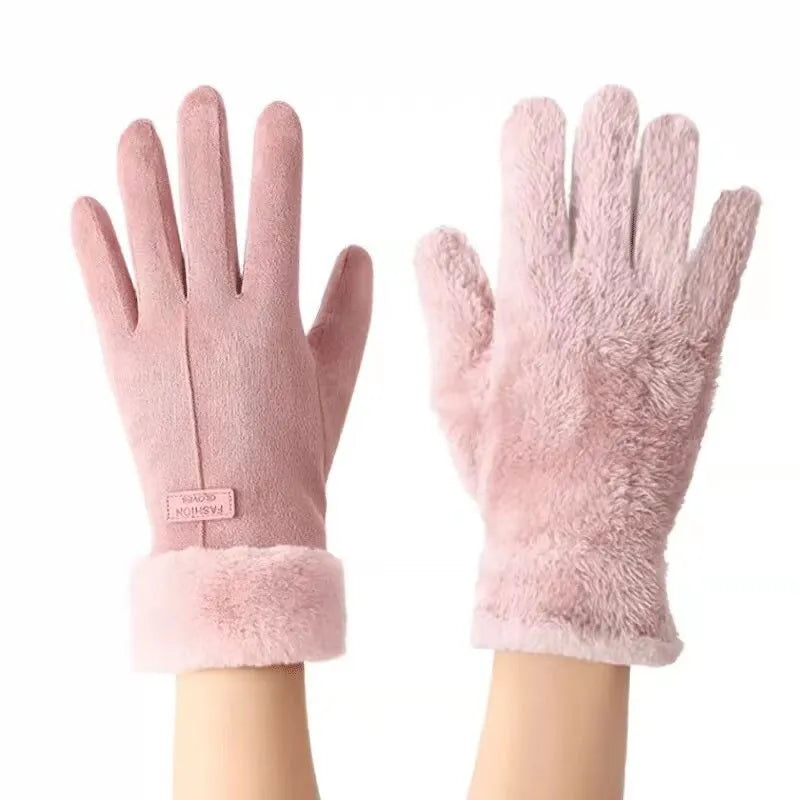 Winterhandschuhe mit Plüschfutter und Pelzbesatz, weich