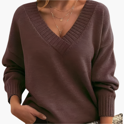 Damen Pullover mit V-Ausschnitt – Eleganter Strickpullover für Alltag & Büro