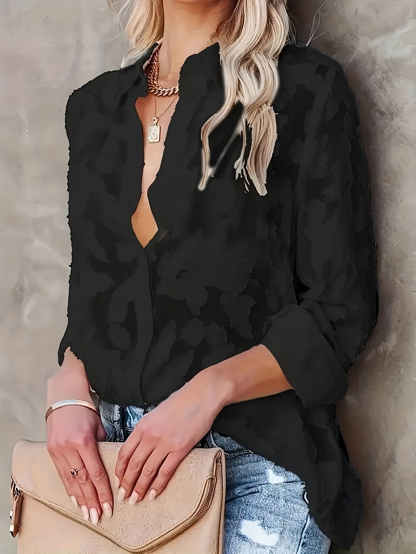 Damen Bluse mit floraler Struktur und modernem Schnitt – Stilvolle Freizeit Oberbekleidung