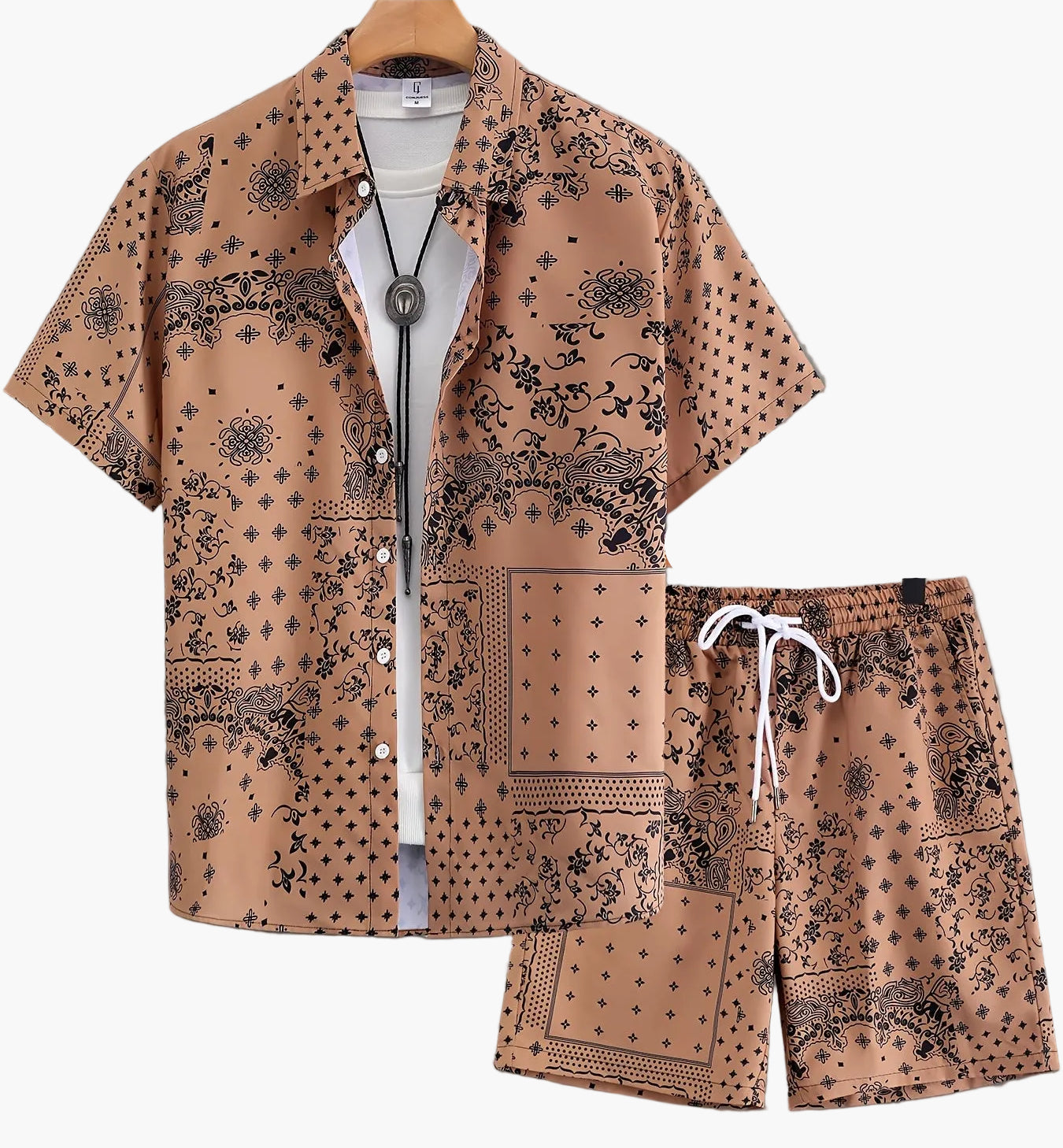 Herren Kurzarm Freizeit Set mit Bandana-Print – Hemd und Shorts, Sommer Outfit, Lässige Mode