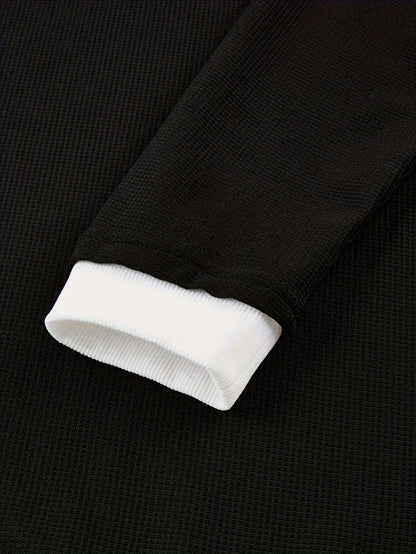Herren Langarmshirt mit V-Ausschnitt, Schwarz, Lagenlook