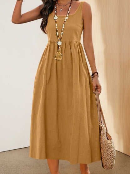 Damen Sommerkleid Midi Fit & Flare – Ärmellos, Freizeit & Urlaub, Boho-Stil