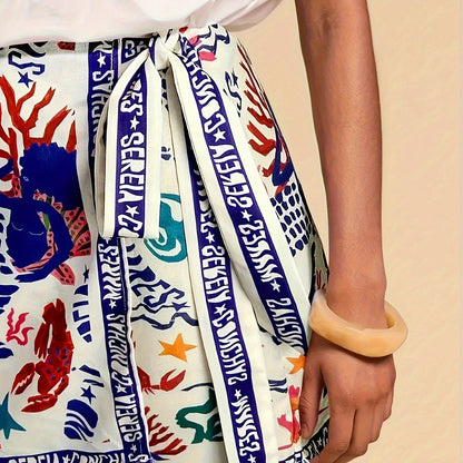 Damen Wickelrock Mini mit Meerjungfrau-Print und maritimen Motiven – Modischer Sommerrock für Freizeit und Urlaub