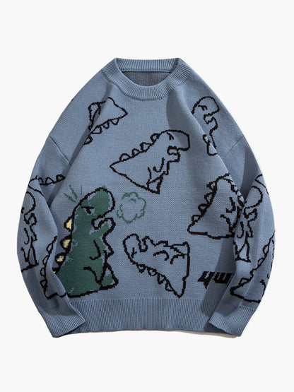 Herren Cartoon Dinosaurier Pullover – Lässiger Strickpullover für Herbst & Winter