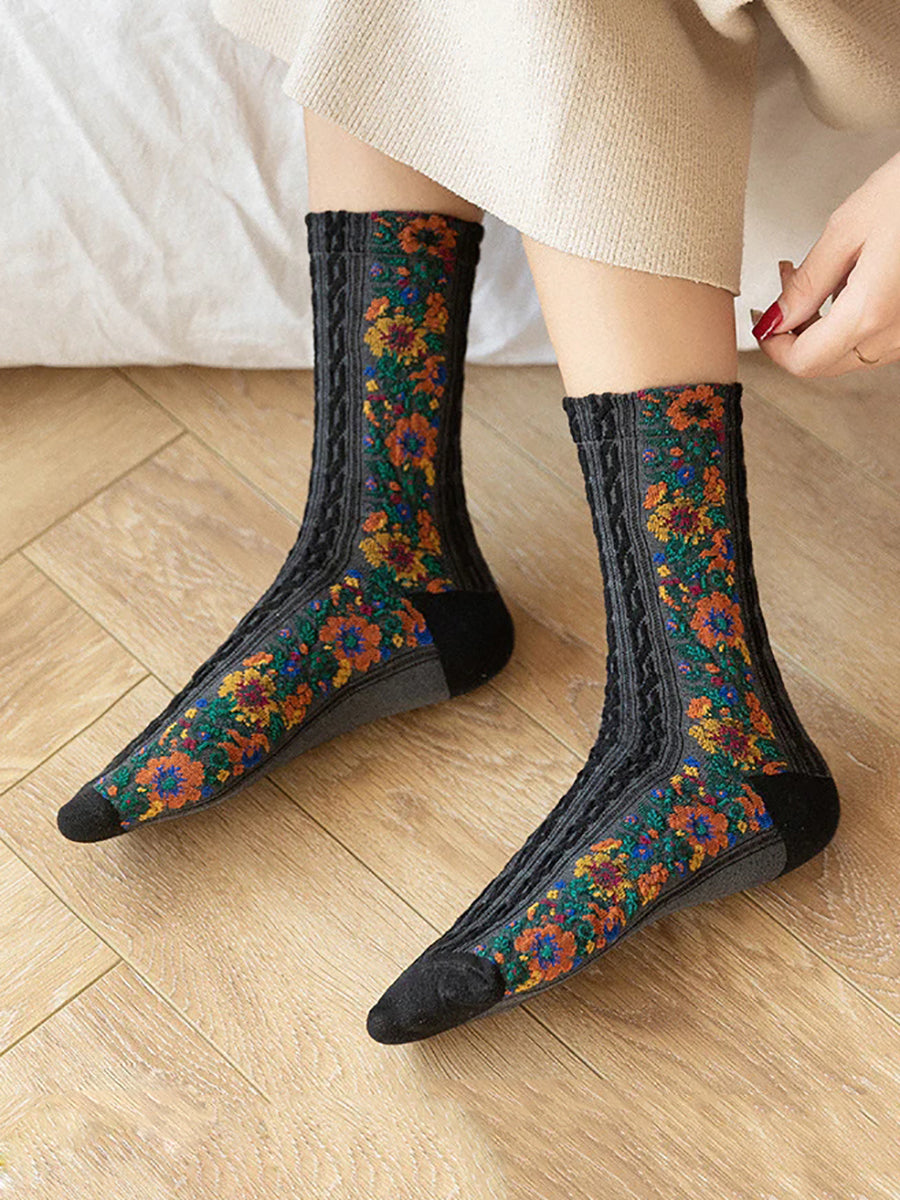 Damen Socken mit Blumenmuster Jacquard – Modisch & Bequem für Alltag und Freizeit