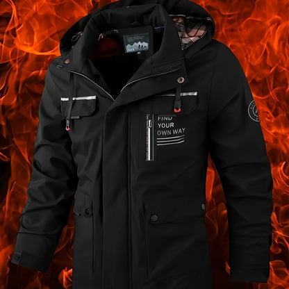 Herren Outdoor Jacke mit Kapuze & Reißverschluss, wasserabweisend, in Senfgelb