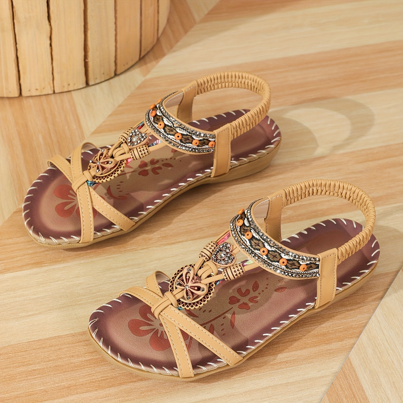 Damen Boho Sandalen mit Schmuckelementen – Bequeme Freizeitschuhe für Sommer & Urlaub