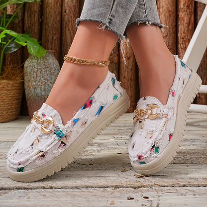 Damen Slip-On Loafer mit modischem Kettendetail – Bequeme Freizeitschuhe für Alltag und Frühling