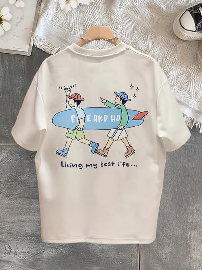 Unisex Graphic T-Shirt im lässigen Streetstyle mit Print "Living my best life" – Freizeit & Alltag