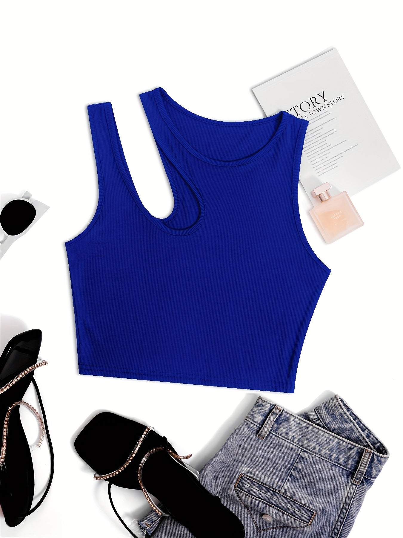 Damen Asymmetrisches Rib-Crop Top für Sommer, Modisches Streetwear Oberteil