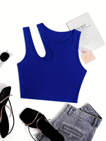 Damen Asymmetrisches Rib-Crop Top für Sommer, Modisches Streetwear Oberteil