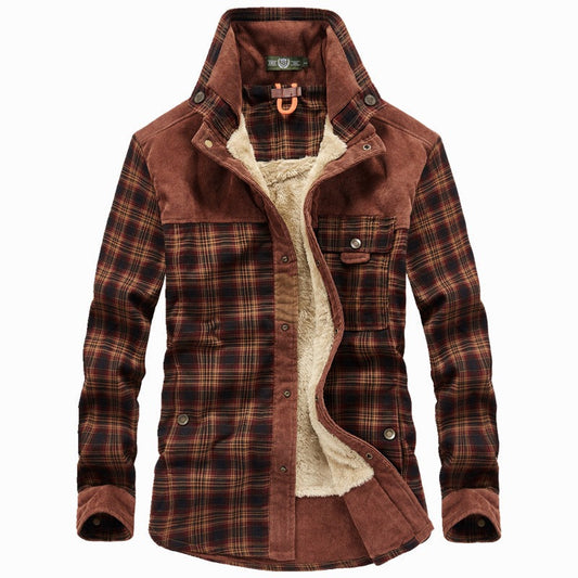 Herren Kariertes Flanell Hemdjacke mit Teddyfutter & Corddetails