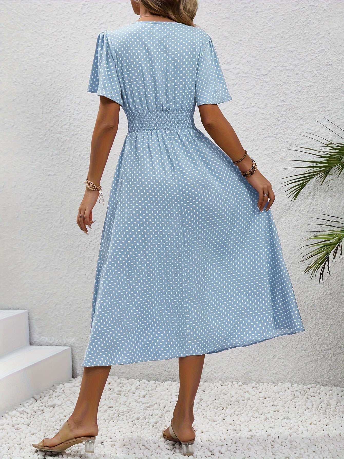 Damen Polka Dot Sommerkleid mit V-Ausschnitt – Elegantes Freizeit Maxikleid