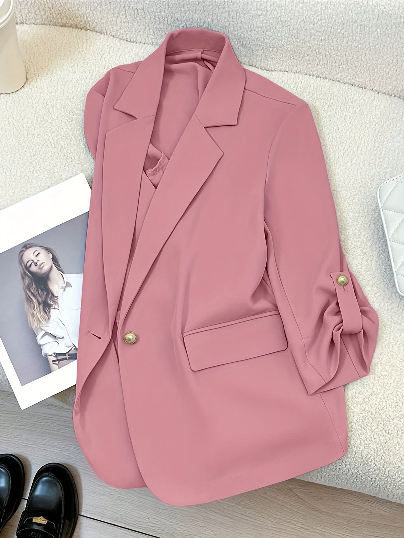 Damen Blazer Anzugjacke mit Umlegekragen und 3/4-Ärmeln – Eleganter Business-Look für Alltag und Büro