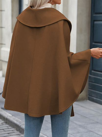 Damen Cape Mantel mit Gürtel und breitem Reverskragen