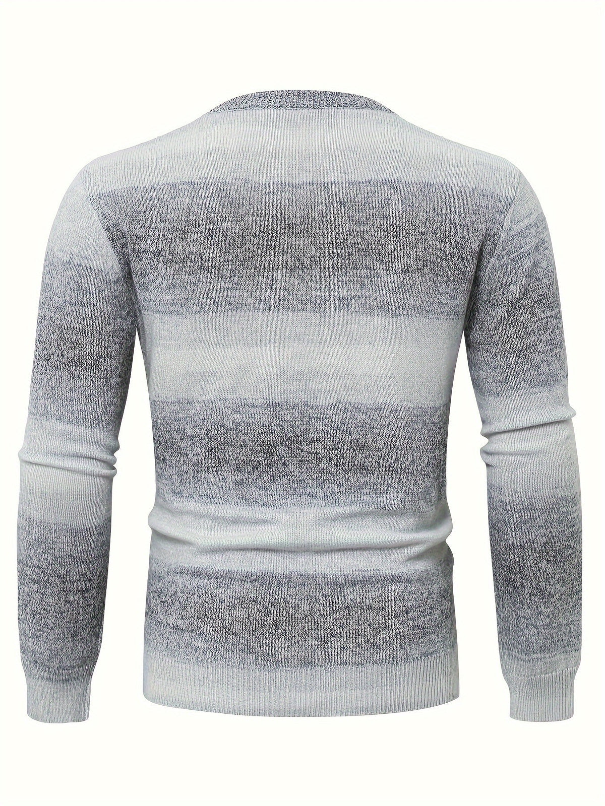 Herren Strickpullover Rundhals Grau-Weiß Gestreift Langarm
