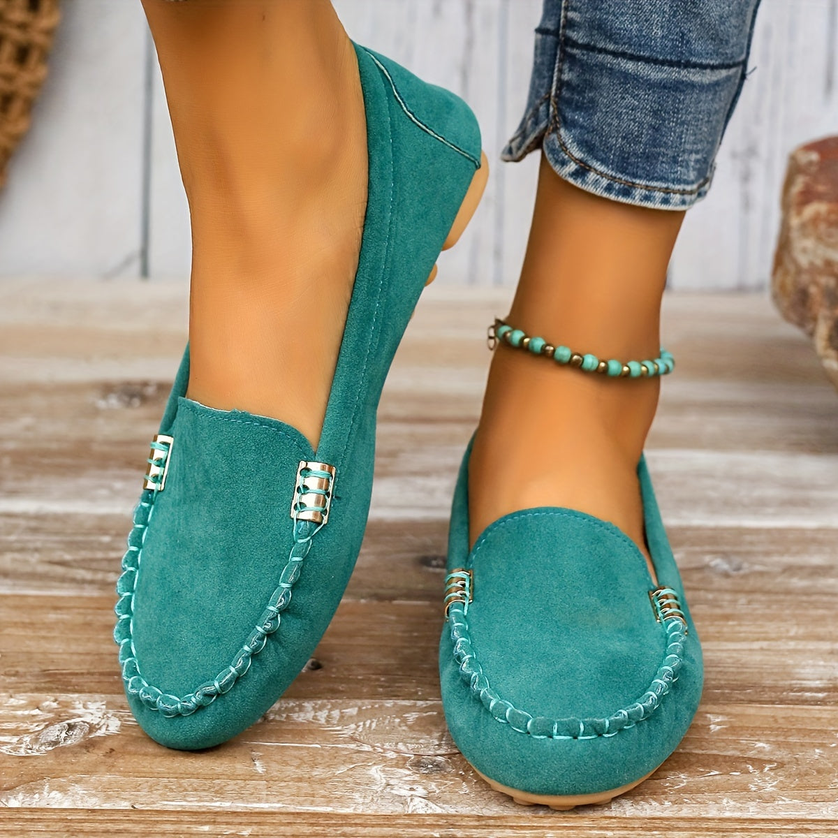 Damen Mokassins Slip-On Bequeme Casual-Loafer Schuhe