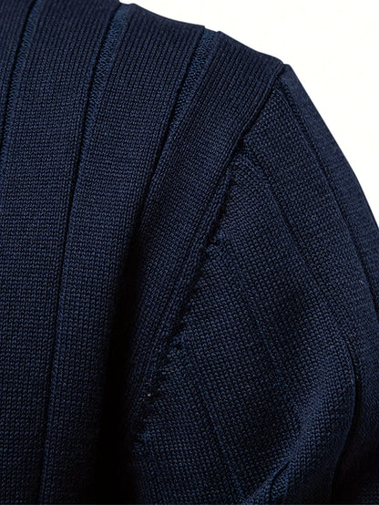 Herren Strickjacke Marineblau V-Ausschnitt mit Streifen